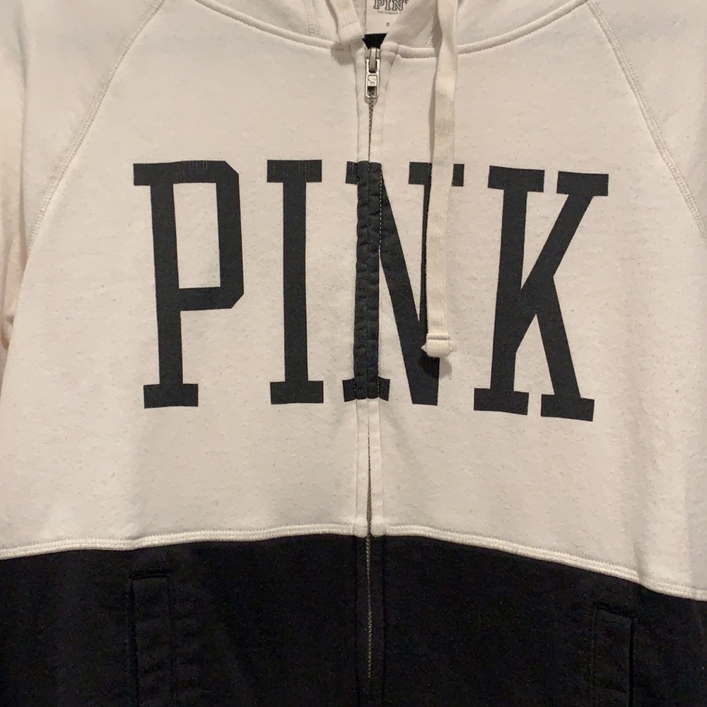 Victoria’s Secret PINK zip up hoodie black & white size small - Picture 3 of 7